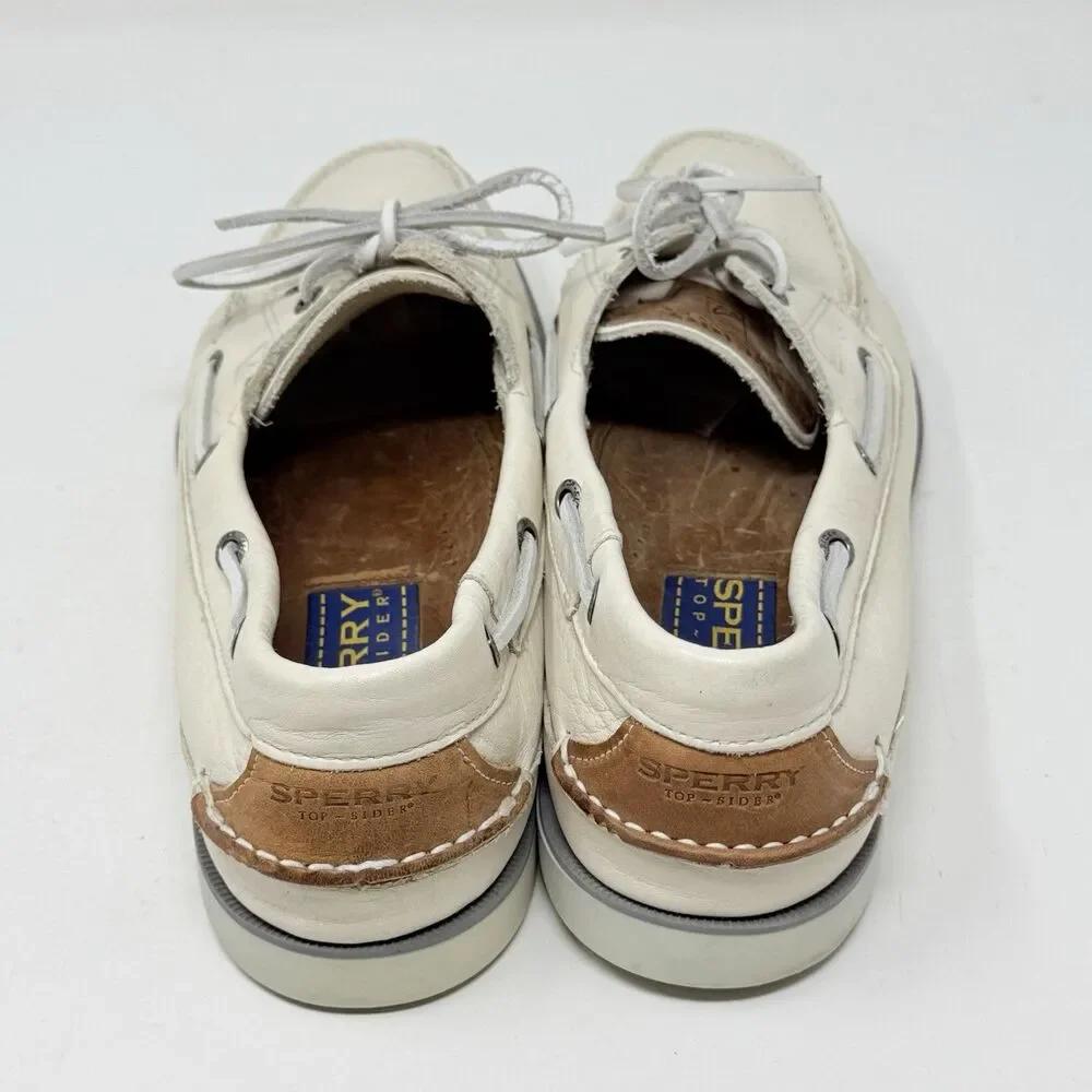 Sperry Top Sider Boat Shoes Mens 11 M Ivory White Leather 2 Eye Casual Moccasin